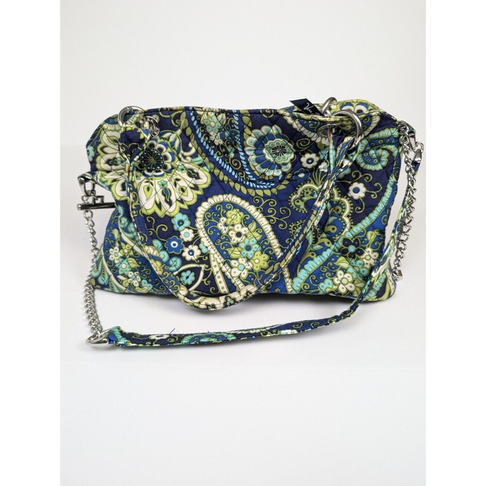 Vera Bradley Rhythm & Blues Shoulder Bag Purse Blue Green Paisley Silver Chain